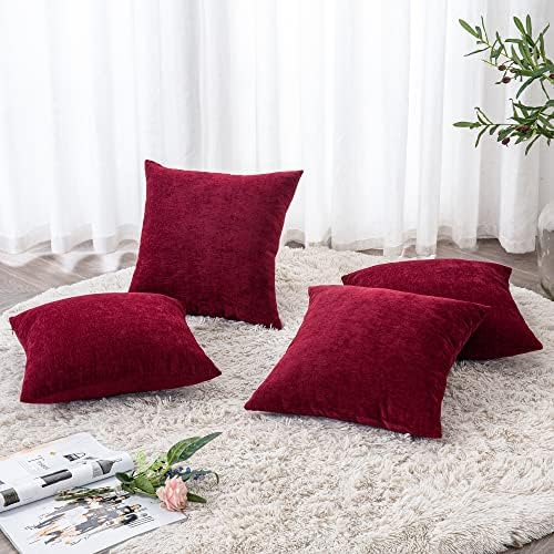 GAWAMAY Red Chenille Throw Pillow Covers 18x18 Set of 4 - Image 3