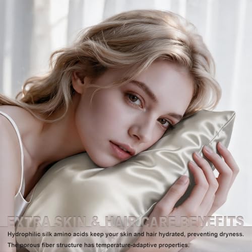 LYSHIN Beige Silk Pillow Cases Queen Size - Image 3