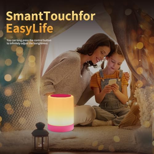 OORUN Touch Bedside Table Lamp,13 RGB Colors & 5 Brightness, USB Rechargeable Desk Lamp, Remote Control Dimmable Night Light with RGB Color Changing,Portable Lamp for Baby, Bedroom, Living Room (Pink) - Image 5
