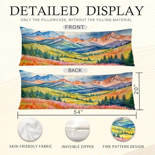 Maximalist Mountain Floral Body Pillow Covers 20x54, Mountain Home Decor - Image 6