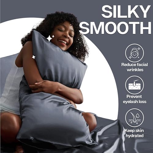 MR&HM Satin Pillowcase 2 Pack, King Size 20"x36", Space Grey - Image 3