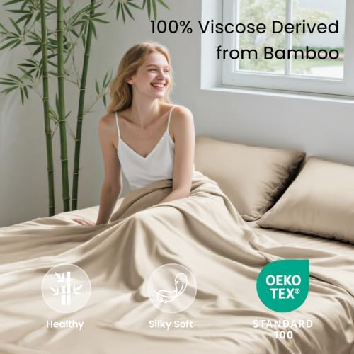 Love's cabin 4 Piece Queen Sheet Set, 100% Rayon Derived from Bamboo, Cooling & - Image 2