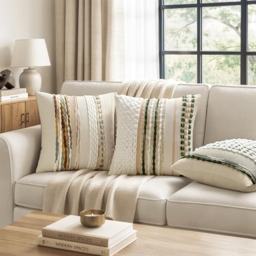 ANRODUO Decorative Boho Pillow Covers Orange White 20x20 Inch Pack of 2 - Image 2