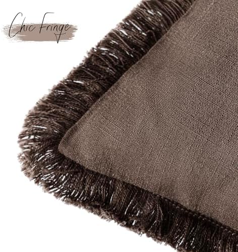Foindtower Decorative Linen Fringe Throw Pillow Covers 18×18 Reddish Brown - Image 3
