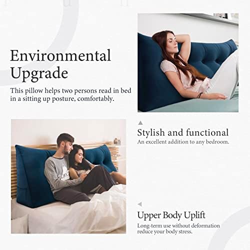 Bed Wedge Headboard Pillow King Bedrest Reading Pillow, Deep Blue - Image 5