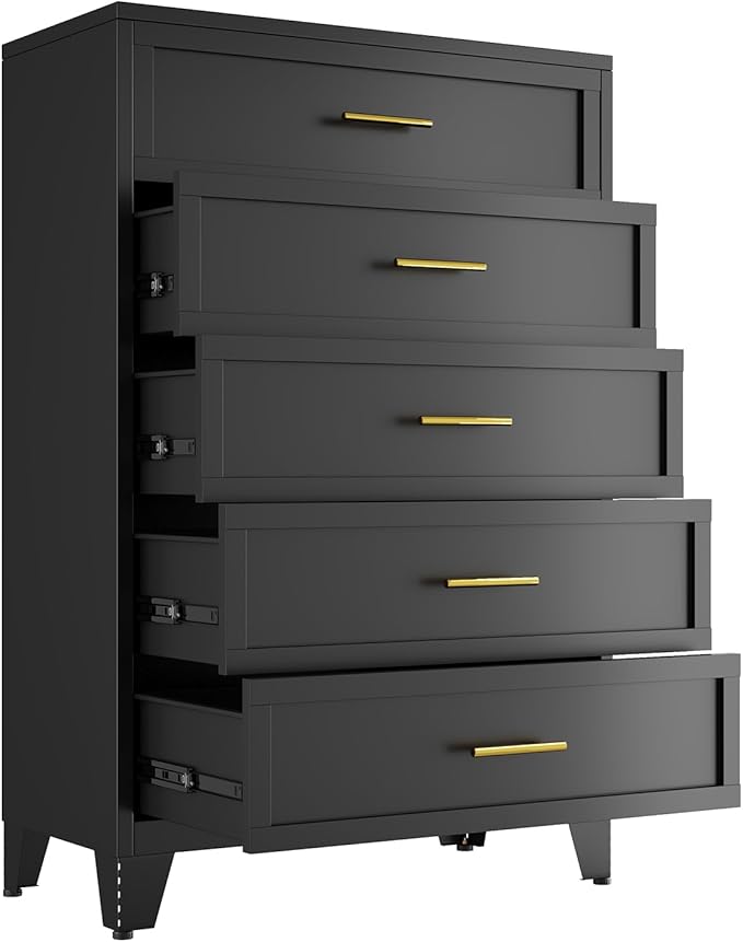 Metal Dresser, Black Tall Dresser for Bedroom, 53.54" H Dressers & Chests of Drawers, 5 Drawer Dressers for Living Room, Entryway, Hallyway (Black, 5 Drawers)