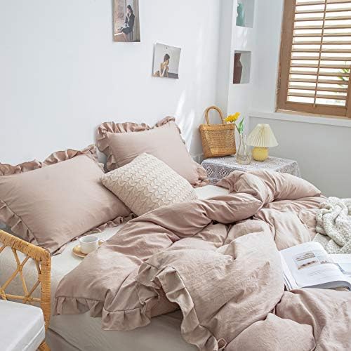 King Pillowcases Taupe Pillow Shams Cute Pillow Cover Tan Ruffle Set of 2 - Image 4