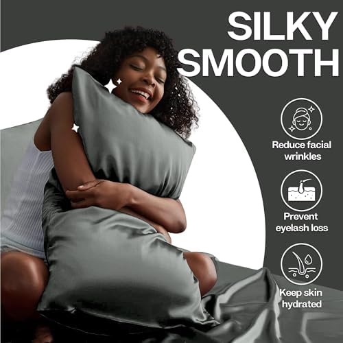 MR&HM Satin Pillowcase 2 Pack, Queen Size 20"x30", Dark Grey - Image 3
