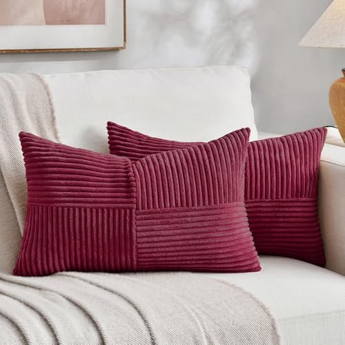 Fancy Homi 2 Packs Burgundy Lumbar Decorative Throw Pillow Covers 14x22 Inch by Fancy+Homi