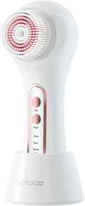 Face Scrubber Exfoliator, Rechargeable Facial Cleansing Brush with 2-Way Rotation & 3 Modes, 30-Day Runtime, 5 Brush Heads for SPA-Level Care, IPX7 Waterproof, Deep Cleaning for All Skin Types