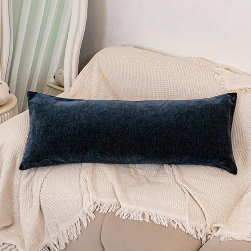 JoraLion Chenille Lumbar Pillow Covers 14X36 inch Dark Blue - Image 2