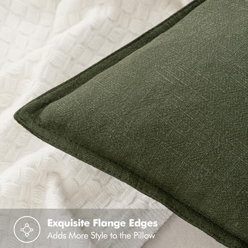 MIULEE Neutral Green/Brown Boho Linen Pillow Covers 18x18 Inch Pack of 4 - Image 3