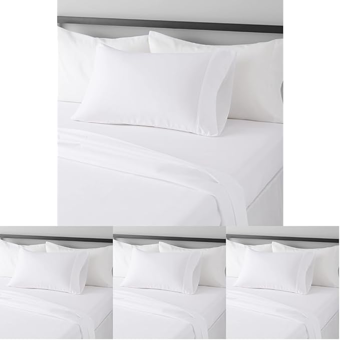 Amazon Basics Lightweight Super Soft Easy Care Dorm-Friendly, Microfiber 3 Piece Bed Sheet Set with 14-Inch Deep Pockets, Twin XL, Bright White, Solid (Pack of 4)