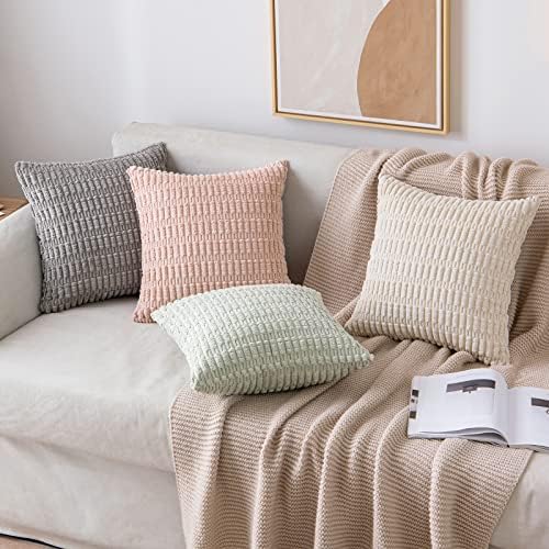 MIULEE Corduroy Decorative Throw Pillow Covers 16x16 Light Green Pack of 2 - Image 4