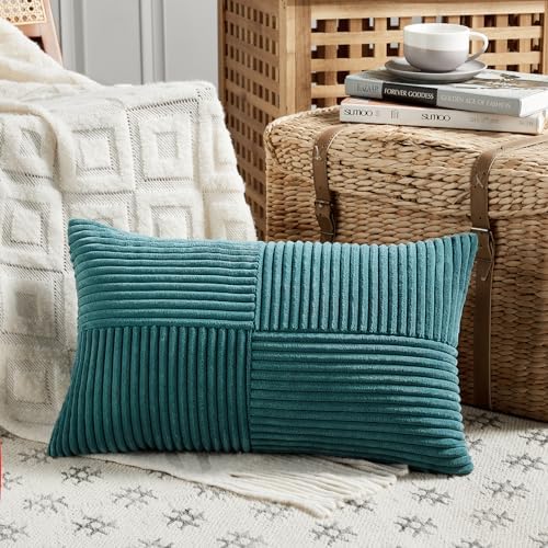 Fancy Homi 2 Packs Teal Lumbar Decorative Throw Pillow Covers 12x20 Inch - Image 2