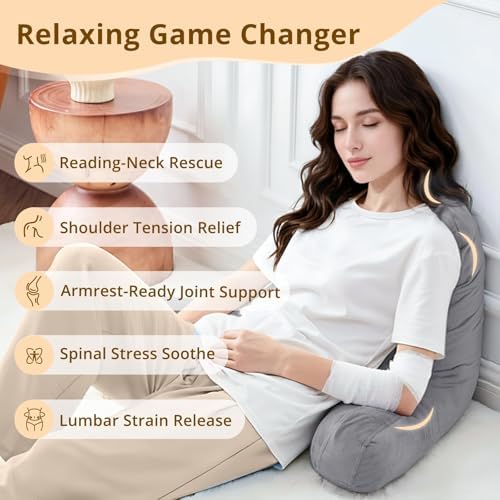 Sasttie Reading Pillow for Bed, Back Pillow for Sitting Up, Dark Grey - Image 6