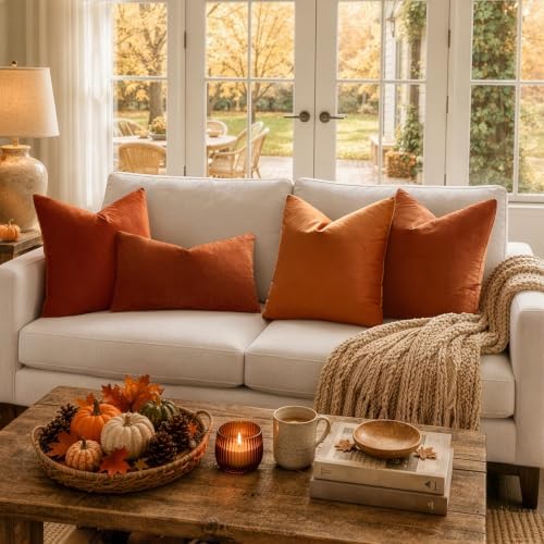 MIULEE Velvet Fall Throw Pillow Covers 16x16 Inch Pack of 2 Rust - Image 3