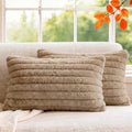 Set of 2 Decorative Throw Pillow Covers 20x12, Faux Fur Khaki by MEGAYESHome
