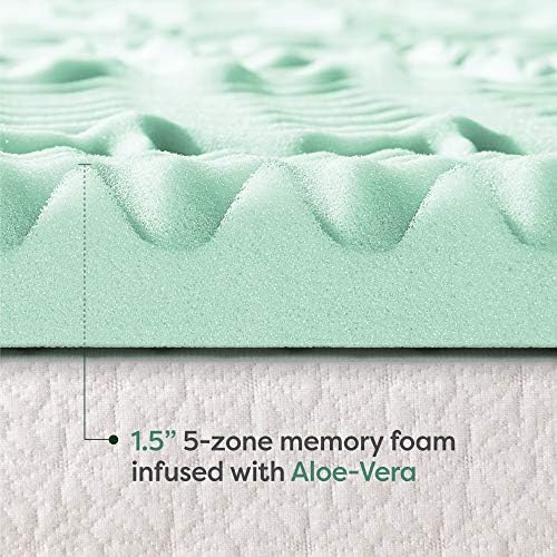 Mellow 1.5 Inch 5-Zone Memory Foam Mattress Topper, Calming Aloe Infusion - Image 5
