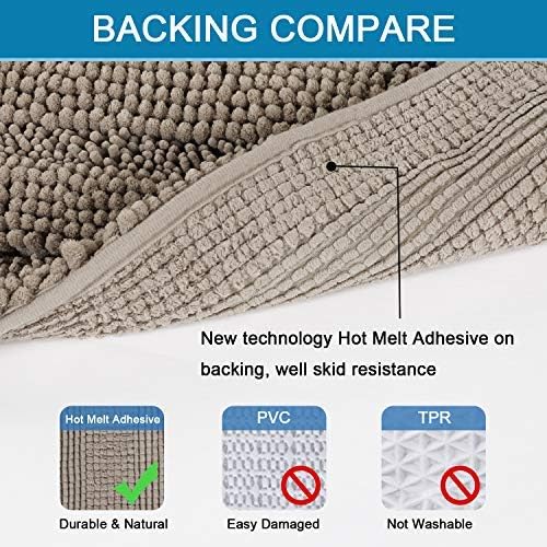 H.VERSAILTEX 2 Piece Bathroom Set - Super Absorbent Chenille Striped Bath Mats, Non Skid, Machine Washable (Taupe, 47 x 17 Plus 17 x 24 - Inches)