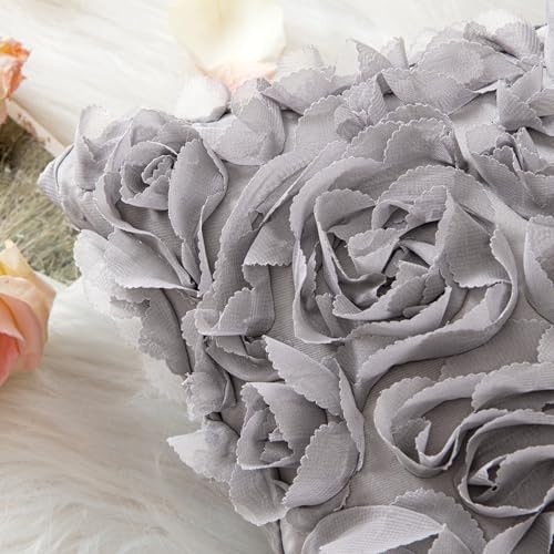 MIULEE Decorative Rose Flower Pillow Cover Pack of 1 Grey 12x20 Inch - Image 2