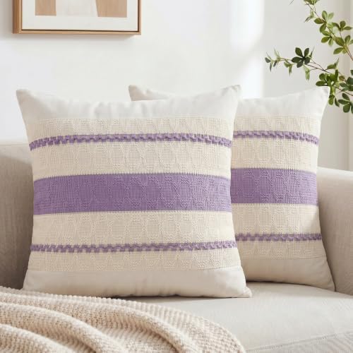 Fancy Homi Set of 2 Boho Lavender Decorative Throw Pillow Cover 20x20 Inch by Fancy+Homi