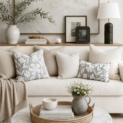 BlissBlush Lumbar Pillow Cover 12x20 Inch, Light Gray Floral Tufted Velvet - Image 7