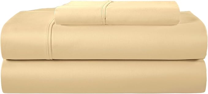 CHATEAU HOME COLLECTION 100% Egyptian Cotton Bed Sheets Twin, 3 Piece 400 Thread Count twinSheet Set Fits Upto 17", Soft & Comfy Sateen Weave, Machine Washable Luxury Bedding- Semolina