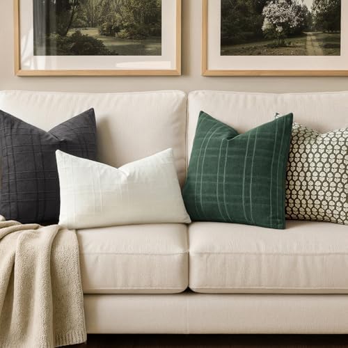 MIULEE Linen Plaid Pillow Covers Christmas Decorative Euro 24x24 Dark Green - Image 4