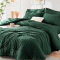 HYMOKEGE Emerald Green California King Comforter Set Seersucker 7 Pieces by HYMOKEGE