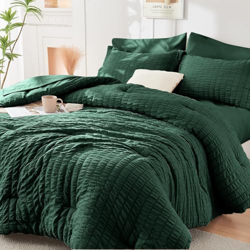 HYMOKEGE Emerald Green California King Comforter Set Seersucker 7 Pieces by HYMOKEGE