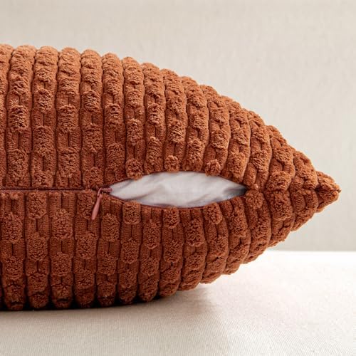 MIULEE Fall Decorative Throw Pillow Covers 18x18 Rust Textured Corduroy - Image 6
