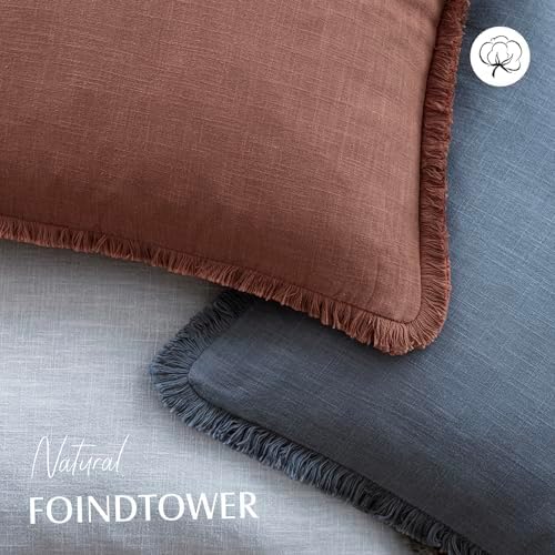 Foindtower Boho Linen Fringe Lumbar Throw Pillow Covers 12×24 Rust Red - Image 4
