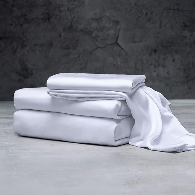 LUXOME Luxury Sheet Set | 100% Rayon (Viscose) from Bamboo | Twin Size - White | Deep Pockets | 3-Piece Set (Fitted, Flat, Pillowcase)