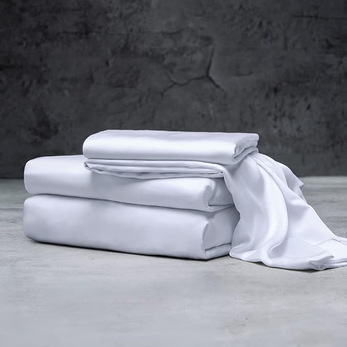 LUXOME Luxury Sheet Set | 100% Rayon (Viscose) from Bamboo | King Size - White | Deep Pockets | 4-Piece Set (Fitted, Flat, 2 Pillowcases)