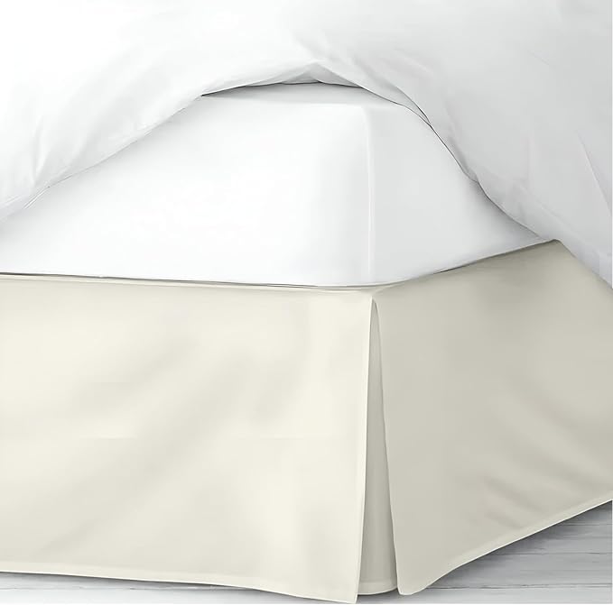 Pleated Bed Skirt Queen Size, 16" Drop with Platform Design for Secure Fit, Split Corners, Wrinkle-Resistant Microfiber for Modern Stylish Look, Tailored Bedding for Hotel Luxury - Ivory