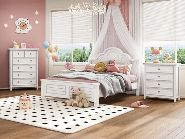Tall Dresser for Bedroom, White 6 Drawers Dresser, Farmhouse Dresser for Bedroom，Storage Drawers Cabinet for Living Room, Home Office
