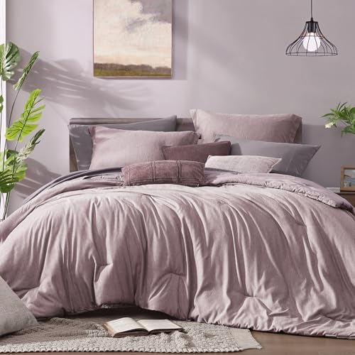 Monbix Full Size Comforter Set 7 Pieces Lilac Cationic Dyeing Bed in a Bag by Monbix