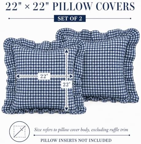Gingham Throw Pillow Covers 22x22, Ruffle Trim - Image 6