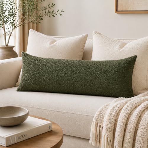 JoraLion 20x54 inch Boucle Body Pillow Cover, Army Green Woven Texture Neutral by JoraLion