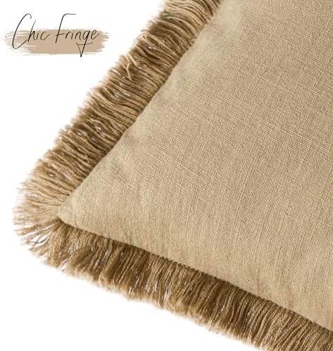 Foindtower Decorative Linen Fringe Throw Pillow Covers 16×16 Light Khaki - Image 3