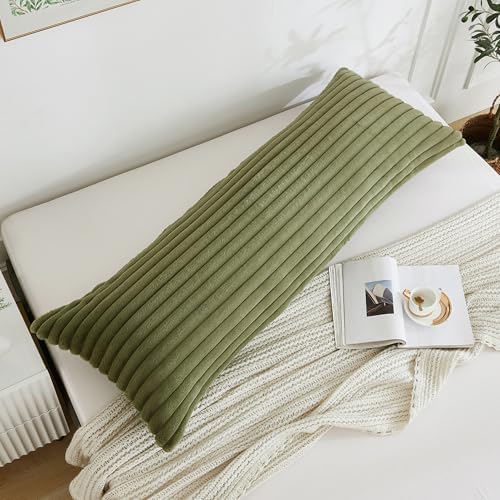 Full Body Pillow with Fluffy Stripe Faux Fur Removable Cover, Long Bed Pillow - Image 3
