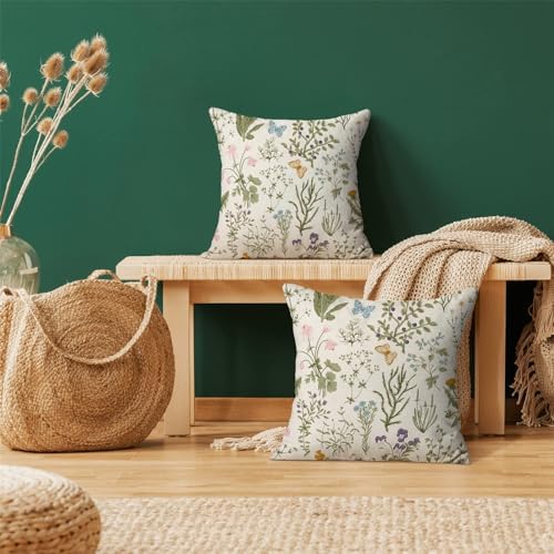 AEIOAE Spring Pillow Covers 24x24 Inch Set of 2, Sage Green Wild Flower Plant - Image 2
