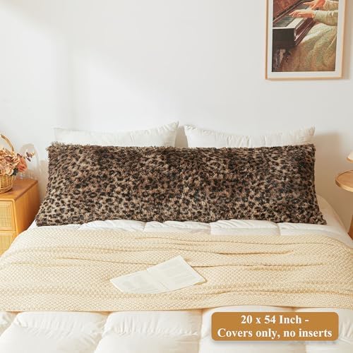 XeGe Fluffy Faux Fur Leopard Print Body Pillow Cover 20x54 - Image 2