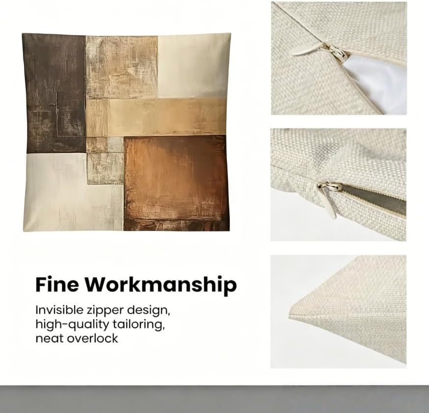 Decorative Throw Pillow Covers, Modern Abstract Brown Geometric Pattern - Image 2