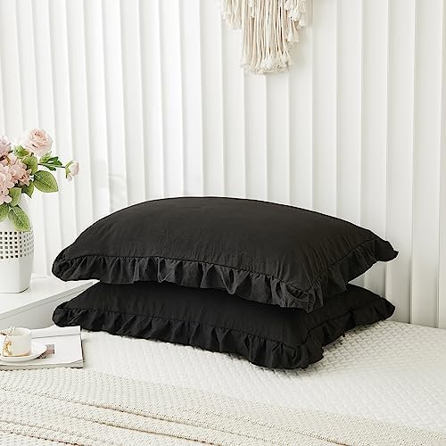 Merryword Black Pillow Shams Standard Pillowcases 20x26inch Black Ruffle Cute - Image 2