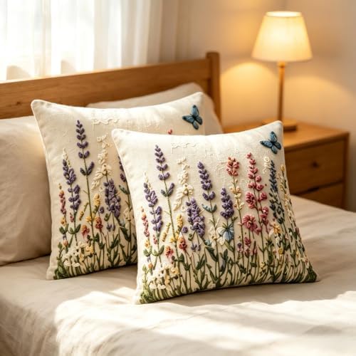 2D flat Wildflower Butterfly Linen Throw Pillow Covers 18x18 Set of 2 - Image 5