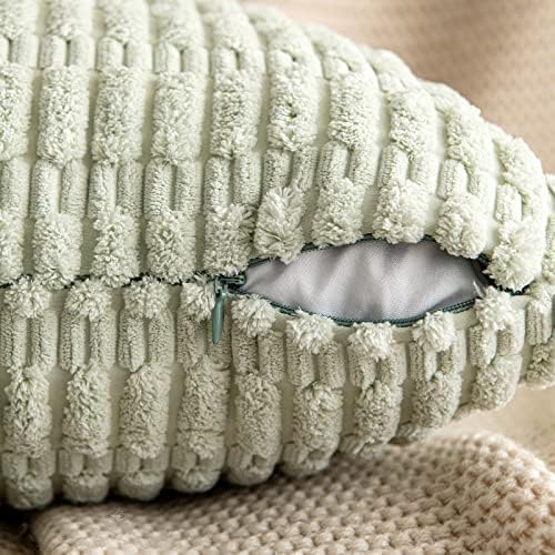 MIULEE Corduroy Decorative Throw Pillow Covers 16x16 Light Green Pack of 2 - Image 2