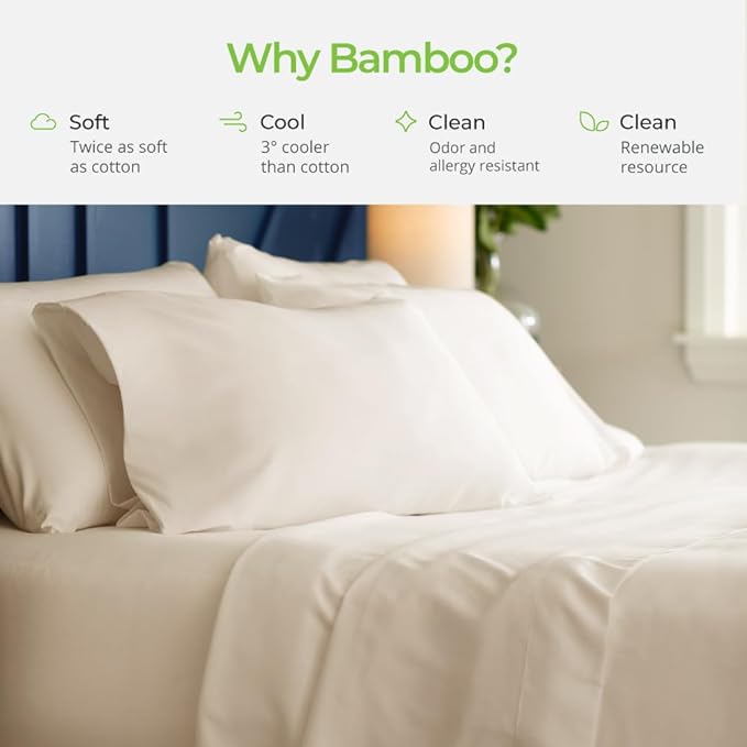 Cariloha Aloha Soft 4-Piece Sheet Set | Natural | Queen | Made from 100% Viscose derived from Bamboo | Introductory Sheet Line