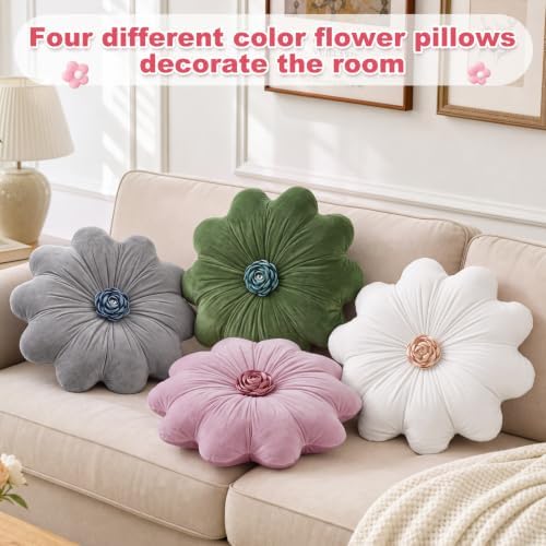 Reginary Briwooody 4 Pcs Flower Pillow, Flower Shaped Plush Throw Pillow - Image 4